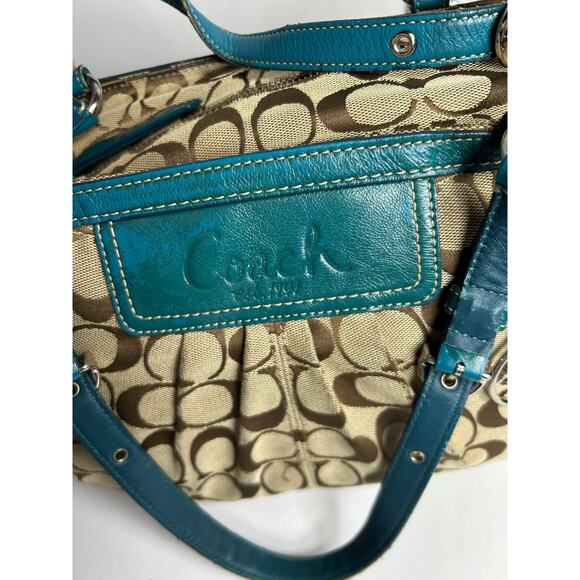 Coach Signature Pleated East West Gallery Shoulder Bag, Green and Tan - Picture 10 of 16